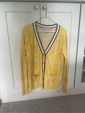 Juicy Couture Yellow Patterned V-Neck Cardigan with Contrast Trim
